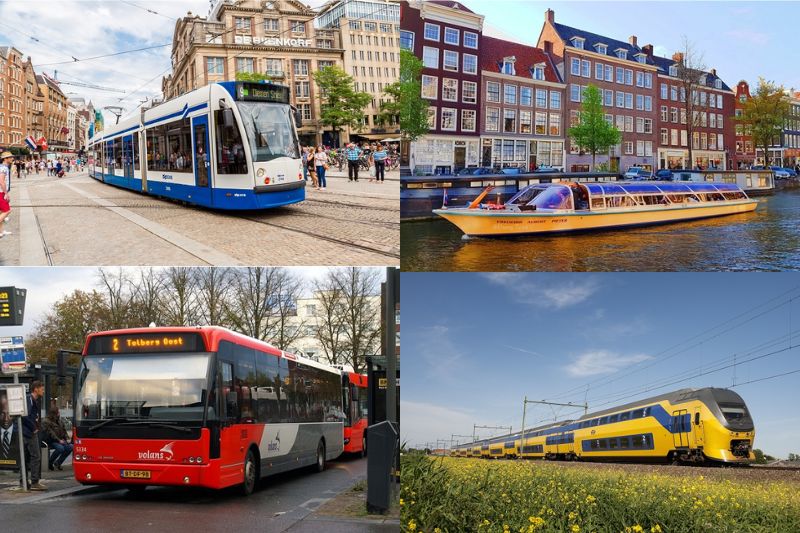 Visitors can travel in the Netherlands by train, ferry, bus, and express train