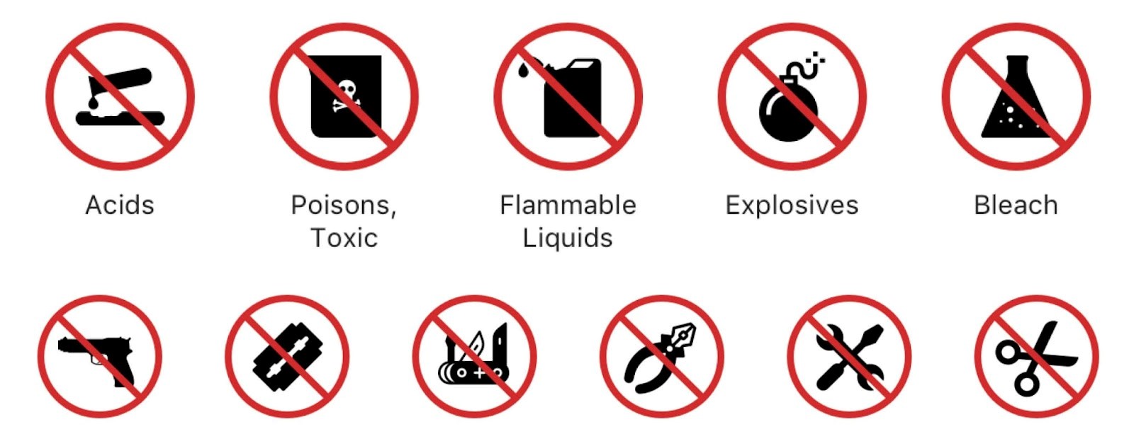 Prohibited items are not allowed to be carried on board 